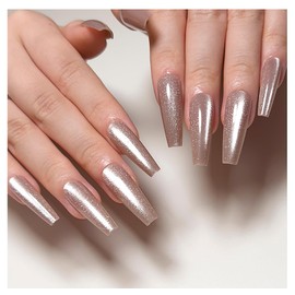 Nail Tip, Long False Claws, Stylish, Magnet, Cat Eye, Long Nail Tip, 24 Pieces, Glossy, Glitter, Cute, False Nails, Magnet, Popular, Fake Nails, Simple, Handmade Nail Stickers, Nail Art, DIY Nails,