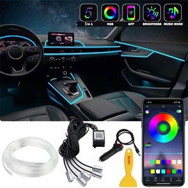 Sunshine smile LED Interior Lighting Car, 6 M/5 in 1 RGB Car Interior Lighting, 12 V LED Atmosphere Light Car, App Controllable Interior Lighting, Multicoloured Ambient Lighting, Car LED Strips, Neon