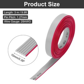 QUARKZMAN 28AWG IDC Wire Ribbon Cable 3 m / 9.8 ft Length 1.27 mm Pitch 8 Pin Grey for JTAG/ISP Connection