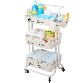 Jolead tNew Best Nappy Caddy Organiser Cart Movable, 3Tier Sturdy Newborn Diaper Nur...