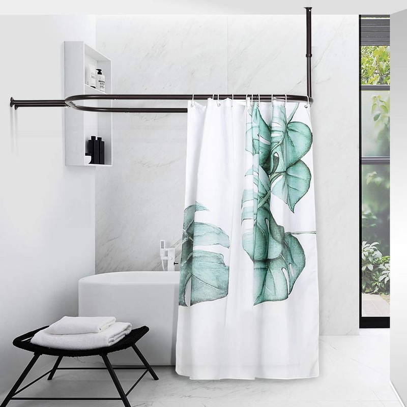 PrettyHome Shower Curtain Rod Hoop Square Shape Bathroom Heavy Duty
