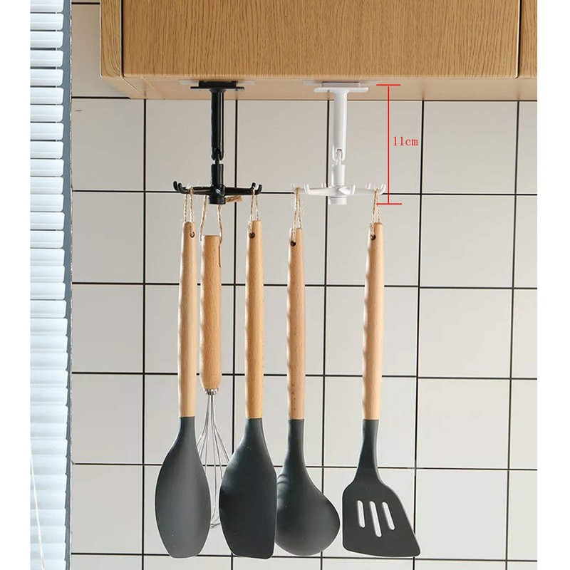 VIVLLEN 4Pcs 360° Rotating Folding Hook,Kitchen Nail-Free Rotating Shelf,Rotating Shelf