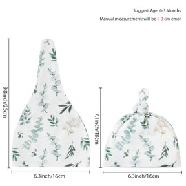 LifeTree Baby Swaddling Cloths Made of Cotton and Bamboo, Large Muslin Cloth, 120 x 120 cm, Muslin Nappies, Baby Blanket, Hat, Bow and Wooden Birthday Card Set, Eucalyptus Plants Design