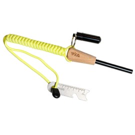 WIKA Fire Steel, Fire Starter with Waterproof Aluminium Tinder Box, Wooden Handle and Fluorescent Paracord Tape, Special Magnesium Alloy for Maximum Effectiveness, Function Even When Wet