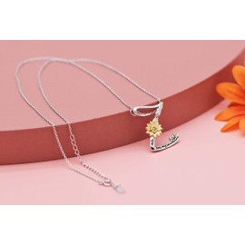 Collar con colgante de plata de ley con diseño de girasol, personalizable, letra A a Z, para mujeres y niñas