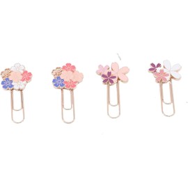 Paper Clip Bookmarks Set of 4,Pink Sakura Flowers Metal Bookmark for Students,Pink Reading Book Mark (Pink, One Size)