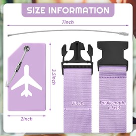 8 Pcs Luggage Straps Suitcase Tags Set for TSA Approved, 4 Travel Adjustable Suitcase Belt, 4 Silicone Luggage Tags with Name ID Card Travel Accessories(Light Purple)