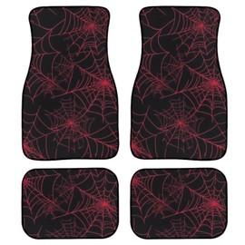 DBBXHZJY Red Spider Web Floor Mats for Car,4 Piece Gothic Rugs Carpet Anti-Slip Waterproof Pad Cute Car Accessories Universal Fit for Automotive SUV, Sedan, Van