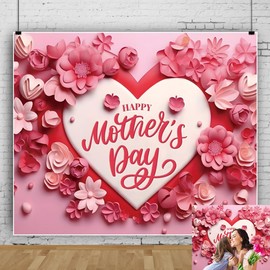 Happy Mothers Day Backdrop Pink Flower Mother's Day Photography Background 10x8ft Large Mothers Day Banner Party Decorations Portrait Video Shoot Studio Photo Booth Props