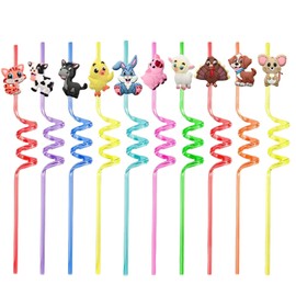 AYNKH 10PCS Kids Animal Straws, Animal Decoration Birthday Supplies, Rabbits, Kittens Puppies, Ducks, Plastic Material, Drinking Straws, Repeatable for Birthday Decorations, Party Decorations