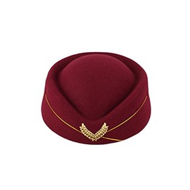 Stewardess Hat Airline Uniform Imitation Wool Cap for Cosplay Stage Performance - Women Ladies Plane Stewardess - Wine Red