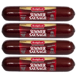 Bridgford Summer Sausage 16 oz Pack of 4 - Naturally Smoked Protein-Rich Keto-Friendly Shelf-Stable Snack - Great for Sausage Rolls and on Your Charcuterie Boards