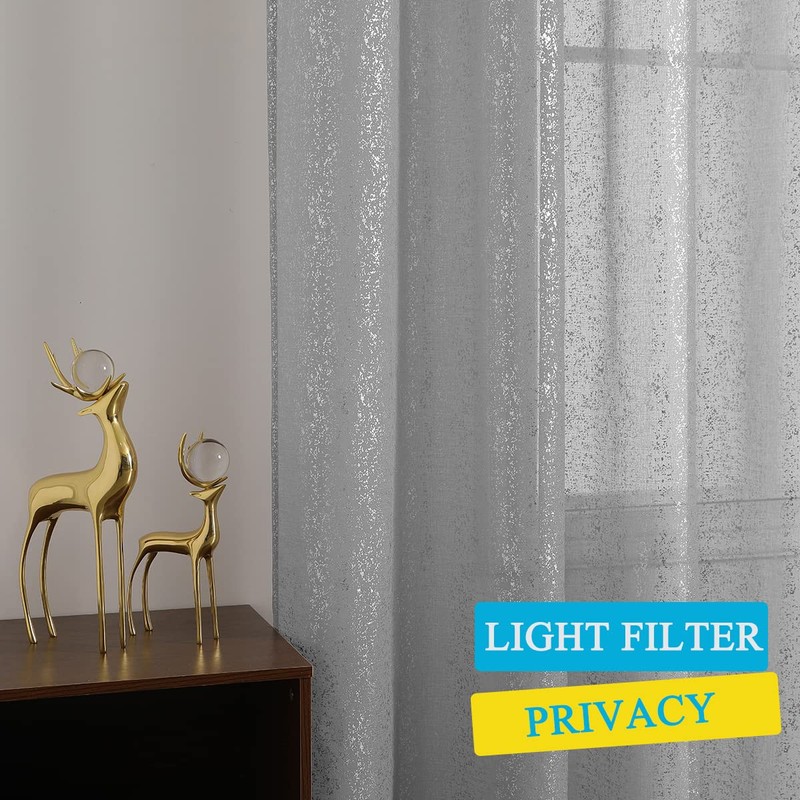 TERLYTEX Extra Long Silver Sheer Curtains 120 Inches Long, 2