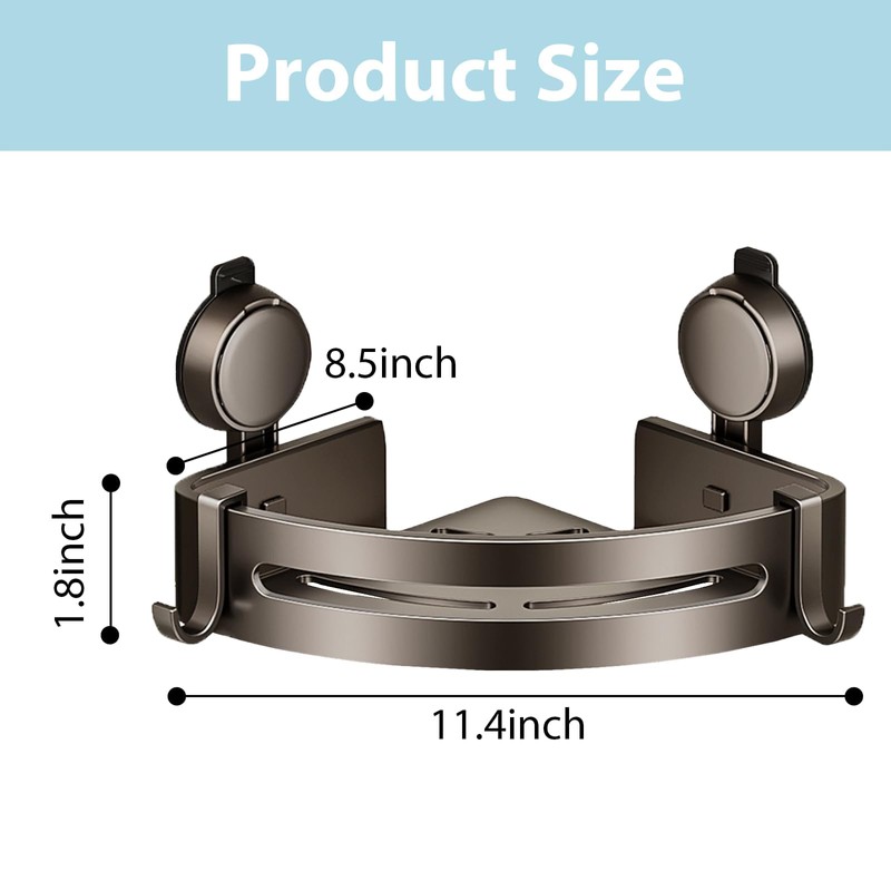 Shower Caddy Corner,Suction Cup Shower Caddy with Hooks,No Drilling Rustproof