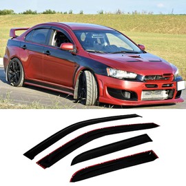 STARTSHIP 94039 Original Side Window Visors Wind Vent Deflector fit for 2007-2016 Mitsubishi Lancer,4pcs Outside Mount Style Dark Smoke Nice Sun Rain Guards Set