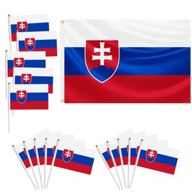 Pack of 16 Flag Set, European Cup Decorations, 1 x Large Flag 150 x 90 cm, with Brass Eyelets, 15 Pieces Small, Hand Flag, Decorated at Sports Events, Parties (Slovakia)