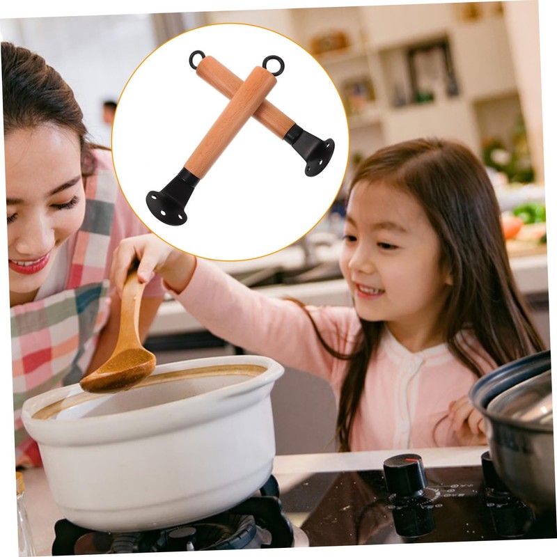 KICHOUSE 2pcs Beech Wood Wok Handle Scald-proof Pot Handle Detachable