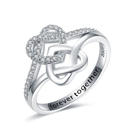925 Sterling Silver Double Heart Rings for Women Forever Together Love Knot Promise Ring Wife Mother Daughter Couple Gifts Size 6/7/8/9/10, 7, Sterling Silver, 925 sterling silver