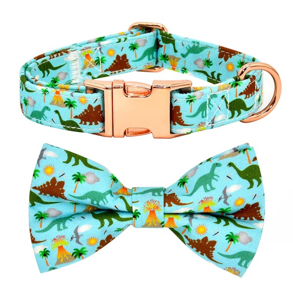 Dinosaur Dog Bow Tie Dog Collar Accessory, Detachable Bowtie, Adjustable