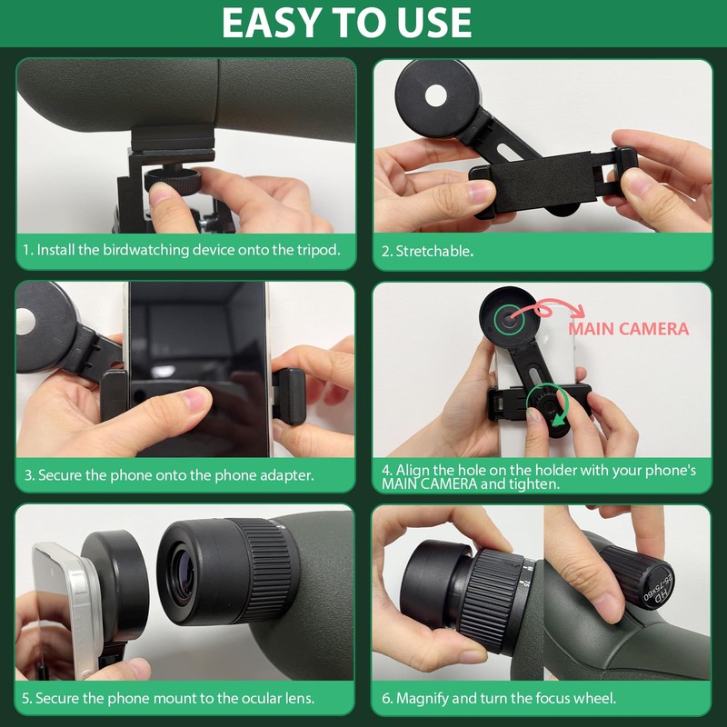 BIBIRE 25-75x60 HD Straight Spotting Scope with Tripod and Phone