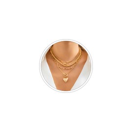 Sora Tuki Layered Necklace for Women Non Tarnish Chunky Necklace Stack for Women Paperclip Chain Necklace for women Retro Coin Medallion Heart Pendant Necklace Chunky Jewelry Set