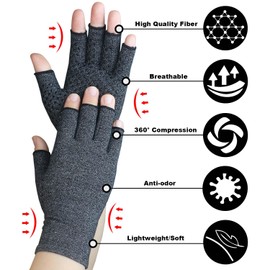 2 Pairs Arthritis Compression Gloves for Rheumatoid, Carpal Tunnel Pain, Hand Compression Gloves Fingerless for Typing, Work, Driving, Fit Women Men, Anti-Slip Dots (Black+Pink, Medium)