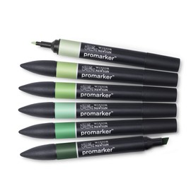 Winsor & Newton,6 Grüntöne 0290158 Professional Green Tones Marker Set, Meadow Green/Apple/Mint Green/Grass/Emerald/Holly