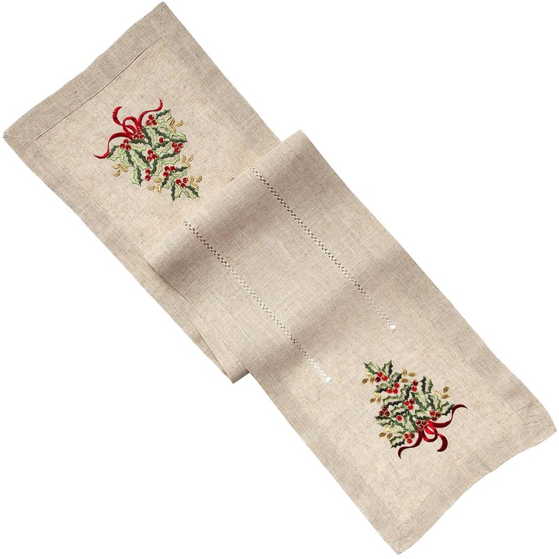 SARO LIFESTYLE 60041.N1690B Holly Collection Christmas Tree Embroidered Table Runner,