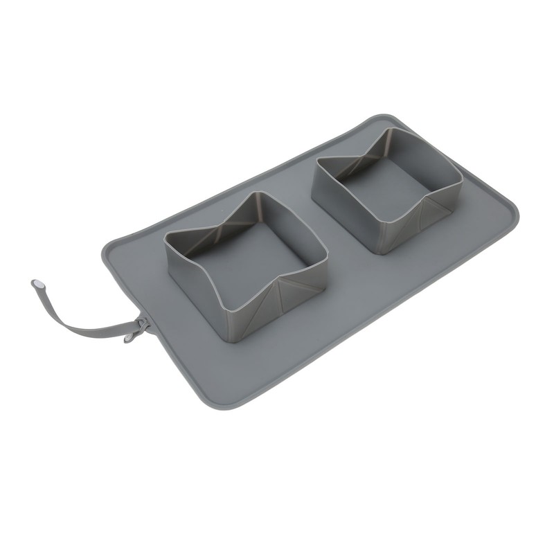 Silicone Double Bowl Dog Mat Foldable Anti Slip Pet Food