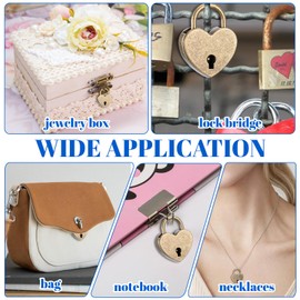 HJZHII 2 Pcs Heart Shaped Padlock, Mini Antique Padlock with Key Vintage Bronze Metal Lock for Jewelry Box Diary Book Handbag Storage Box Suitcase Decorative Lock Luggage