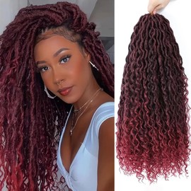 BIBHAIR 8 Packs Pre-looped Goddess Locs Crochet Hair Boho Style 18 Inch Faux Locs Wigs With Curly Ends 96 Strands Color TBug Bohemian Braiding Hair Extensions for Women Daily Use, Work,Date,Party etc.