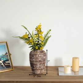 Uniquewise 7'' Textured Vintage Inspired Ceramic Vase Perfect for Displaying Faux Flowers Branches & Pampas Grass for Farmhouse Decor Living Room, Centerpiece, Brown, Medium