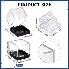BENECREAT 2Pcs 3-Tier Clear Display Case, 35x35x35mm Square Specimen Display Case Mineral Crystal Boxes for Collectibles Action Figures Plant Mineral Stone