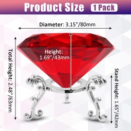 Luomorgo 1 Set Crystal Diamond Paperweight with Stand, Red Diamond Paperweight Decorations for Office Home Decor Ornaments (80mm)