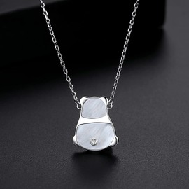 VIKI LYNN 925 Sterling Silver Mother of Pearl Panda Bear Animal Necklace for Women Girls