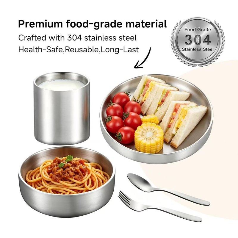6-Piece Kids Dinnerware Set, Non-Toxic Food-Grade Stainless Steel Plates and