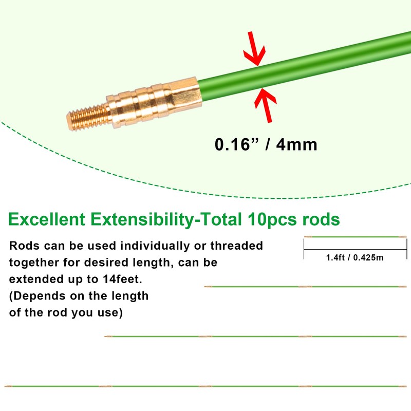 14FT Wire Fish Tool Electrical Wire Snake Fish Tape Fish