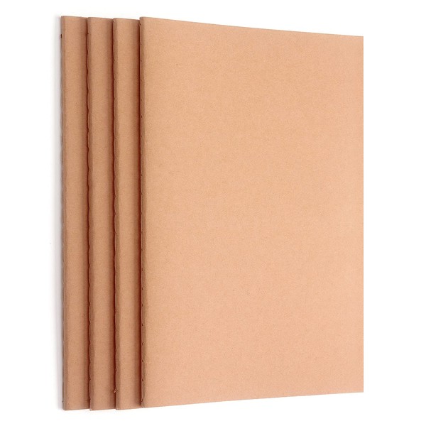 ZZTX ZZTX 4 Pack Blank Kraft Notebooks, Blank Paper Sketchbooks