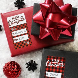 Red and Black Plaid Christmas Gift Tags, 42 Gift Wrap Tags, Buffalo Plaid Wrapping Paper Supplies, Peel and Stick Christmas Gift Tags