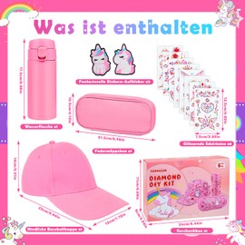 YOOHBERRYS Gifts for Girls, DIY Drinking Bottle, Baseball Cap, Pencil Case, Craft Sets, Drinking Bottle with Unicorn Stickers, Birthday Gift, Back to School for Girls 4 5 6 7 8 9 Years