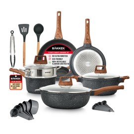 Bakken-Swiss 14-Piece Kitchen Cookware Set – Granite Non-Stick – Eco-Friendly – for All Stoves & Oven-Safe - Marble coatin