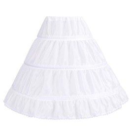 ABAFIP Girls 3 Hoops Petticoat Underskirt Crinoline Skirt Flower Girl Crinoline Slips Drawstring Petticoat for Evening Dresses Wedding Formal Ball Gown, 3-14 Years White 3-8 Years