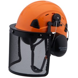 LOHASWORK Safety Hard Hat with Visor - ANSI Z89.1 Approved ABS Adjustable Vented Helmet - 6-Point Suspension,Construction Work Hardhats (A92 Orange+Earmuff+Shield)