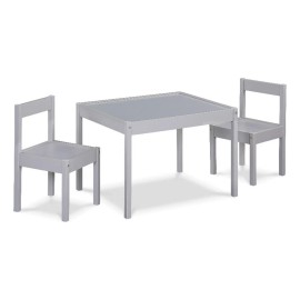 Olive & Opie Della 3-Piece Traditional Wood Kids Table & Chair Set in Gray