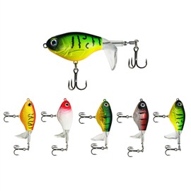5 Pack Whoppers Plopper Fishing Lures Set for Bass Plastisol Topwater Baits with Floating Tractor Rotating Tail Propeller Box Artificial Surface Hard Lure for Freshwater Saltwater Trout Walleye Pike