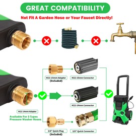 DUSICHIN Short Pressure Washer Gun Car Wash Foam Gun 1/4" Quick Connector, Power Washer Wand Sprayer Foam Green Handle with 3/8" Quick Connect, M22-14 mm and M22-15 mm Fitting,5 Nozzles DUS2701
