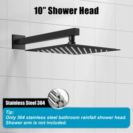 gotonovo Rain Shower Head Bathroom Waterfall Square Showerheads High Flow SUS304 Stainless Steel Shower Body Covering Wall Mount or Ceiling, 10 Inch, Matte Black