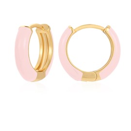 Small Enamel Hoop Earrings for Women, 18 Carat Gold-Plated Hypoallergenic Sweet Enamel Huggie Earring for Women Girls Jewellery Chenke, Yellow Gold, No Gemstone