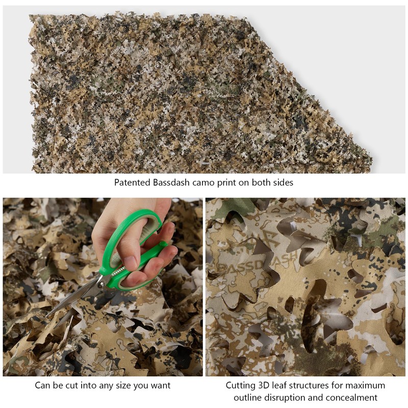 BASSDASH Camo Netting Camouflage Mesh Water Resistant for Hunting Blind