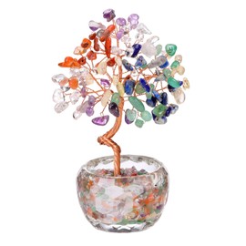 MANIFO 7 Chakra Crystal Tree Stones Tree with Glass Base Gemstone Trees for Positive Energy Office Decor Fengshui Tree Gift
